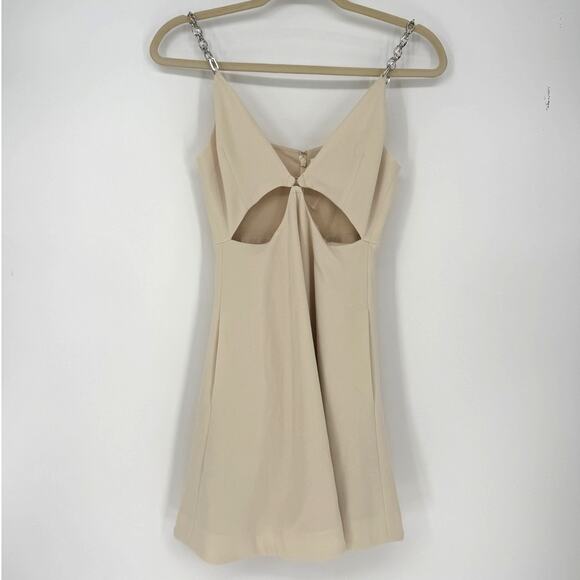 Simkhai Mini Dress Ellis embellished crêpe in Cream Cut Out Chain Straps Size 0 - Picture 3 of 11